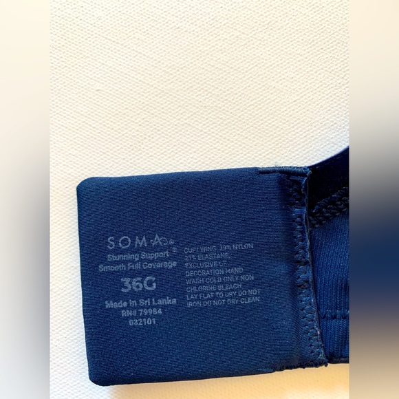 Soma Womens Blue Underwire Stunning Support Full Coverage Bra Size 36G - Picture 3 of 3